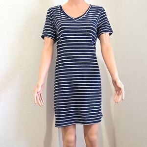 Navy and White Striped V-Neck Dress